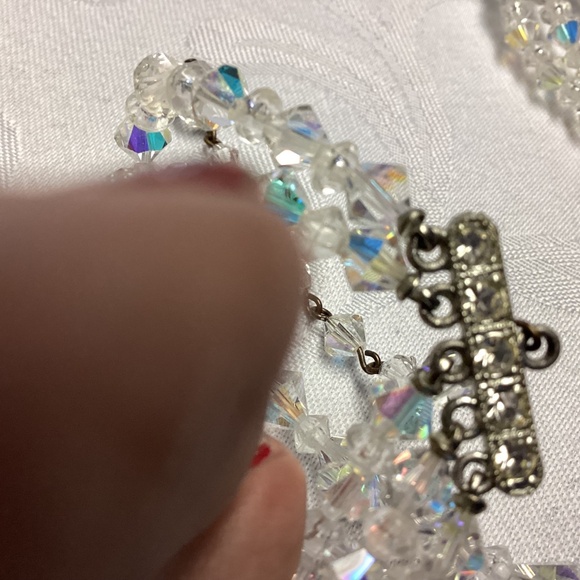 Vintage✨ 5 Strand Glass Bead & Crystal AB Necklace. MOMS COLLECTIONS. BLING 🩷 - Picture 5 of 7